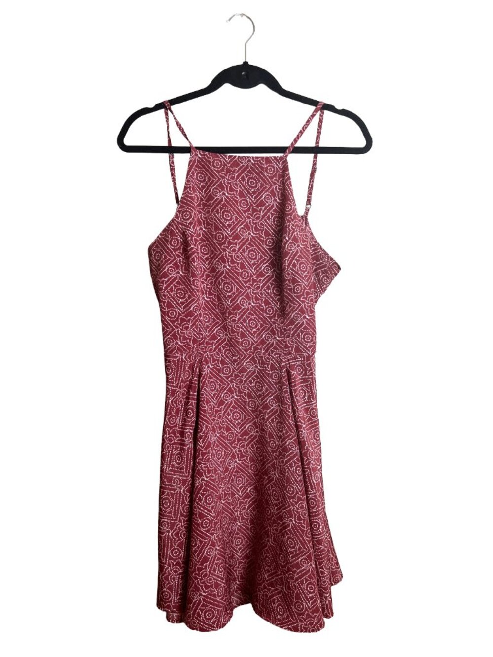 Hollister Geo Print Halter Mini Dress Maroon Boho‎ M